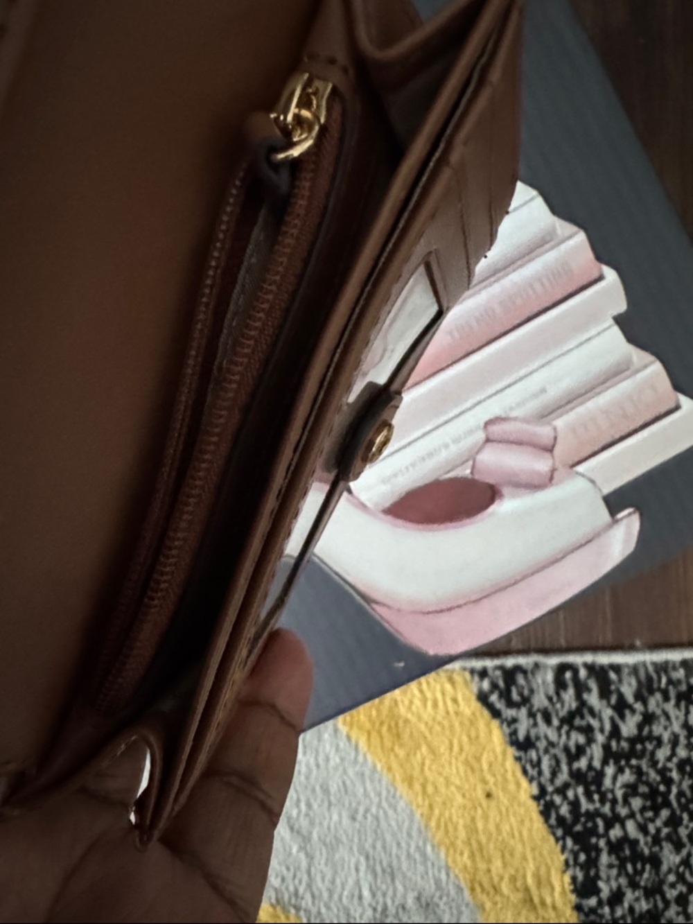 Michael Kors Dark Brown Textured Wallet with Gold Logo - Picture 6 of 6